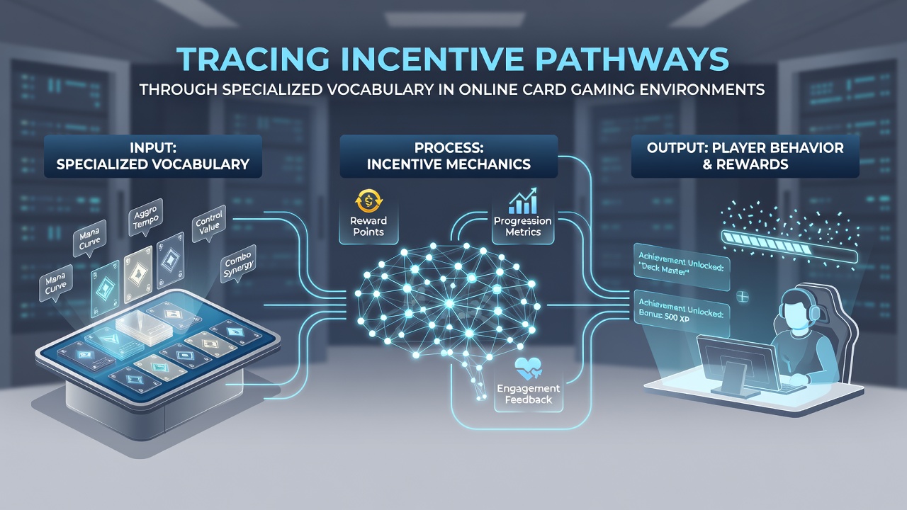Screenshot of online card gaming interface highlighting vocabulary terms connected to reward pathways
